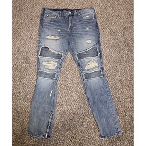 PacSun Mens 38x32 Stacked Skinny Biker Jeans Light Wash Distressed Moto Denim